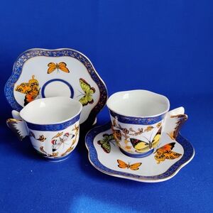 Elegant Butterfly Porcelain Demitasse Tea Set
